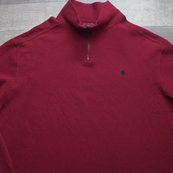Vintage Polo Ralph Lauren Sweater Mens XL Red 1/4 Zip Ribbed Knit Pullover - Picture 1 of 3